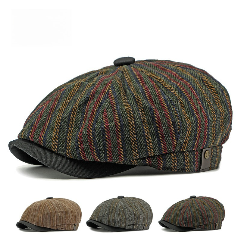 Newsboy Cap Ivy - Men Vintage Striped Tweed Newsboy Cap