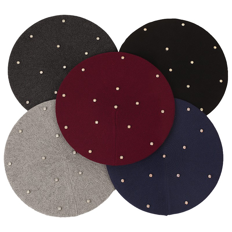 Women's Colour Rhinestones Ber - Beret French Wool 评论和价格