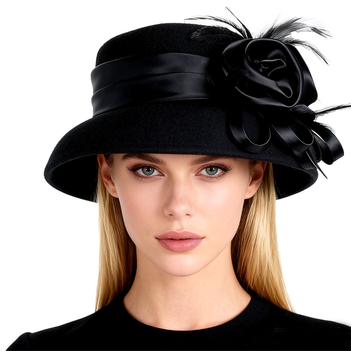 Women's Black Wool Felt Cloche - Fedora Hat Wool 评论和价格