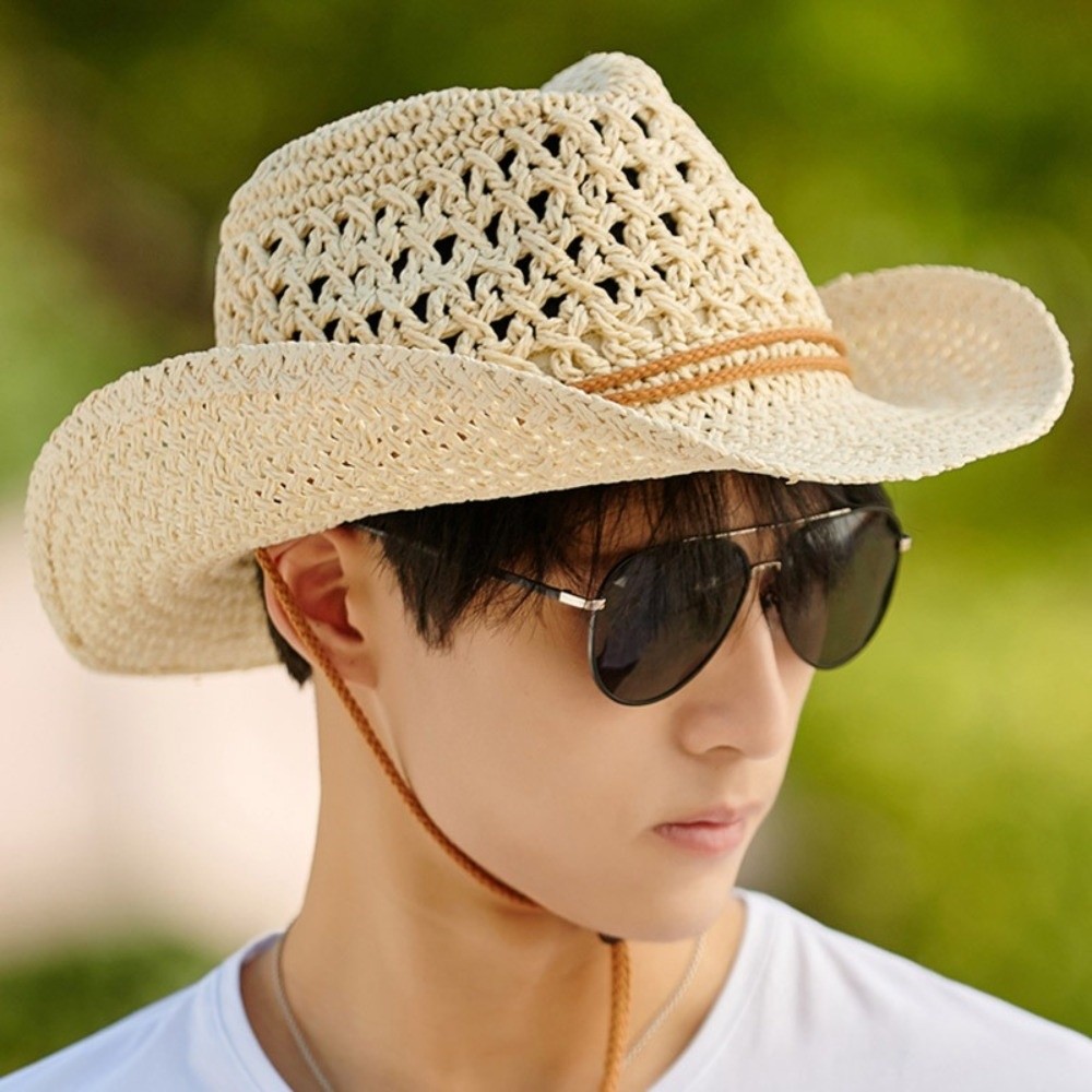 Retro Wide Brim Sunscreen Stra - Cowboy Hat Straw 评论和价格
