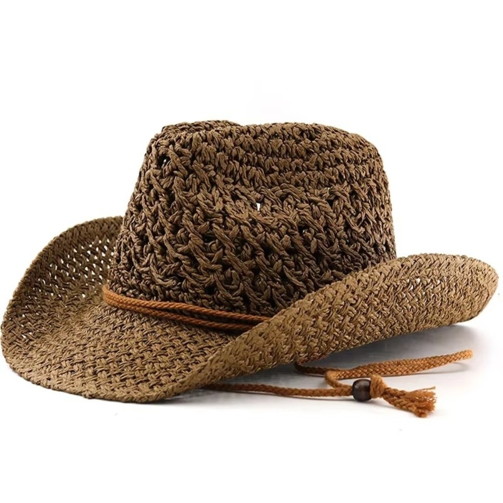 Retro Wide Brim Sunscreen Stra - Cowboy Hat Straw 评论和价格